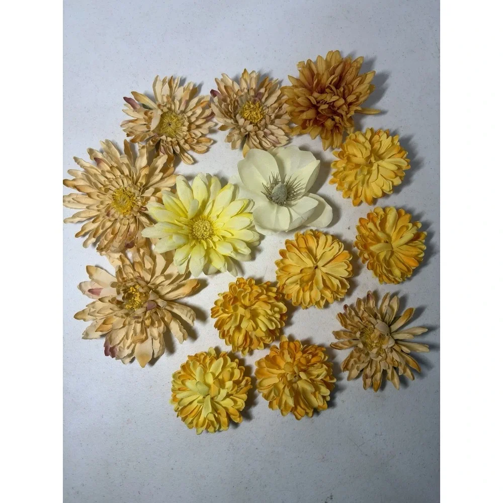 Lot 14 Vintage Artificial Fabric Flower Pin Back Corsages Millinery Craft Yellow